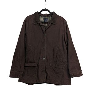 Lands' End Womens Heavyweight Utility Plaid Lined Button Down Jacket Size XL